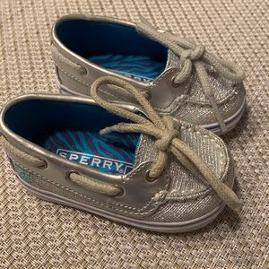 Sperry Biscayne Silver 1M crib shoes